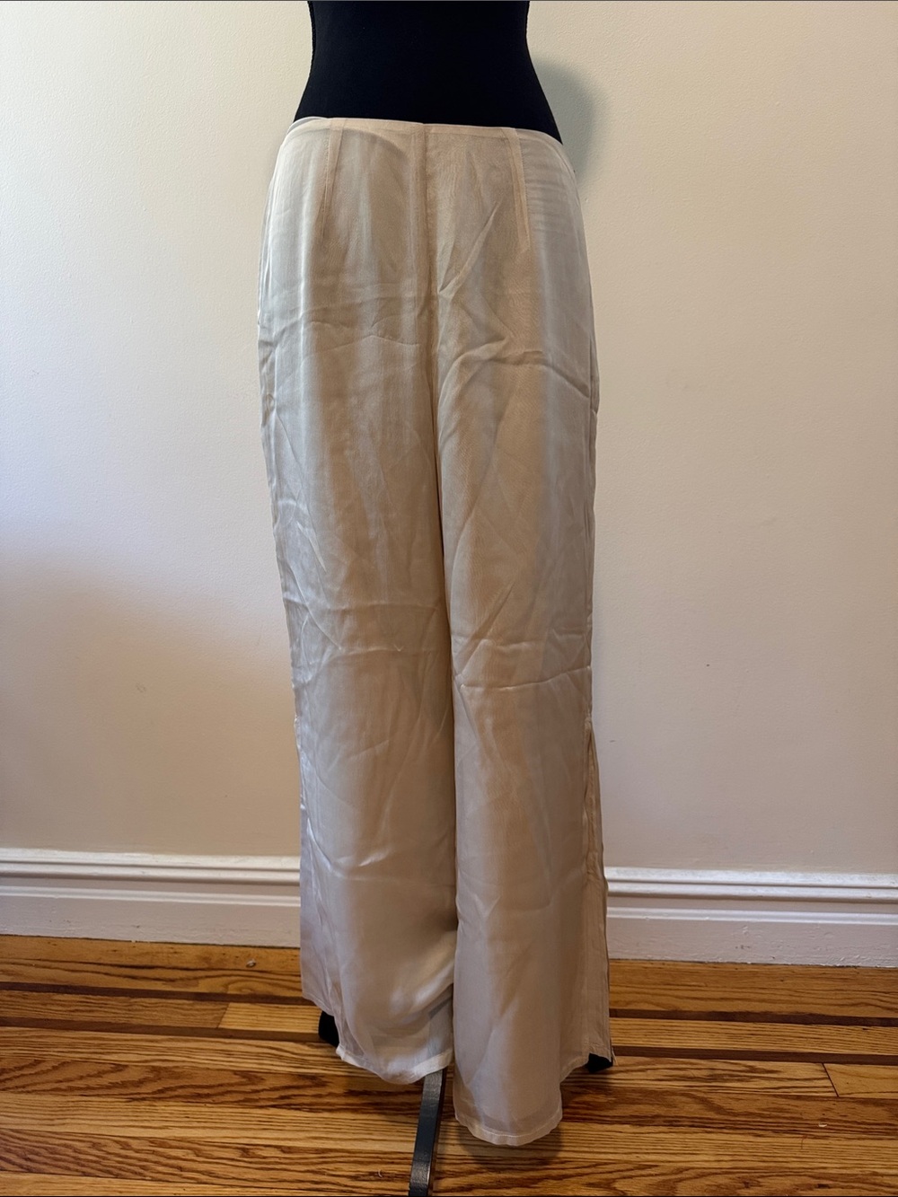 Classic Wide-Leg Silk Pants in cream